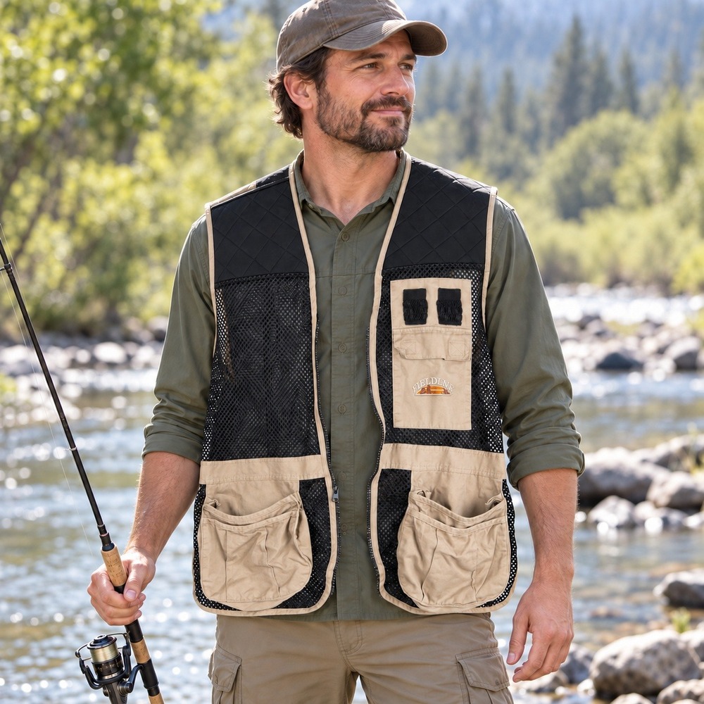 Fieldline Mens Mesh Shooting Vest Tan Black Quilted Shoulder Pockets L/XL